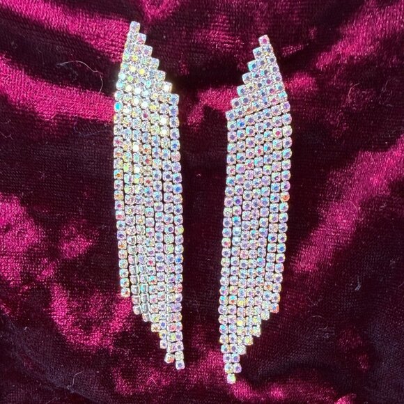Vintage Swarovski Crystal Fringe Earrings Silver Tone 3 Inch Drop Statement NOS - Picture 1 of 4